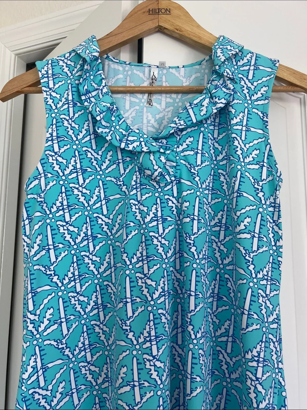 Lulu-B Turquoise, Cornflower Blue & White Patterned Midi Dress - Picture 1 of 7